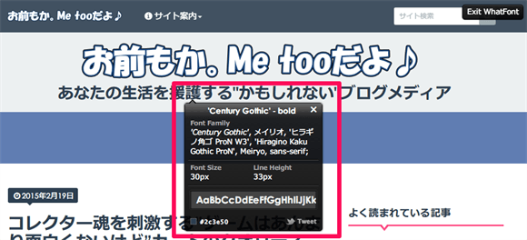 Chrome拡張機能『WhatFont』の実際の画像